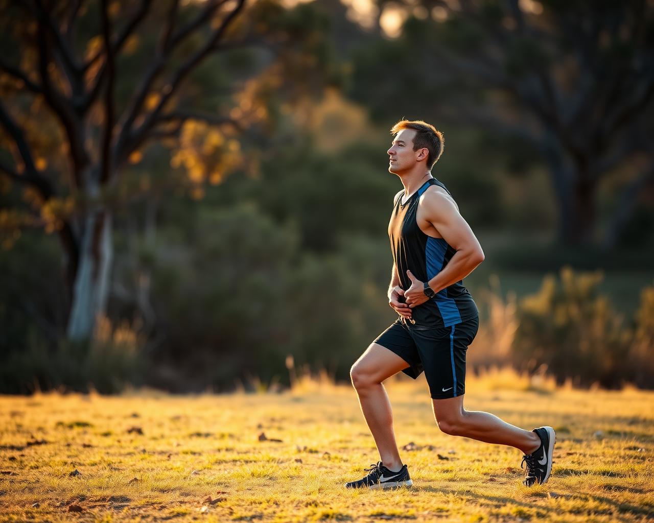 Athlete breathing through the nose at golden hour